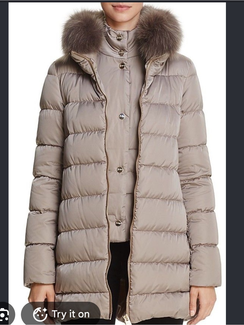 Herno Women’s Puffer Coat Taupe Real Fox Fur Size 40 XS/S